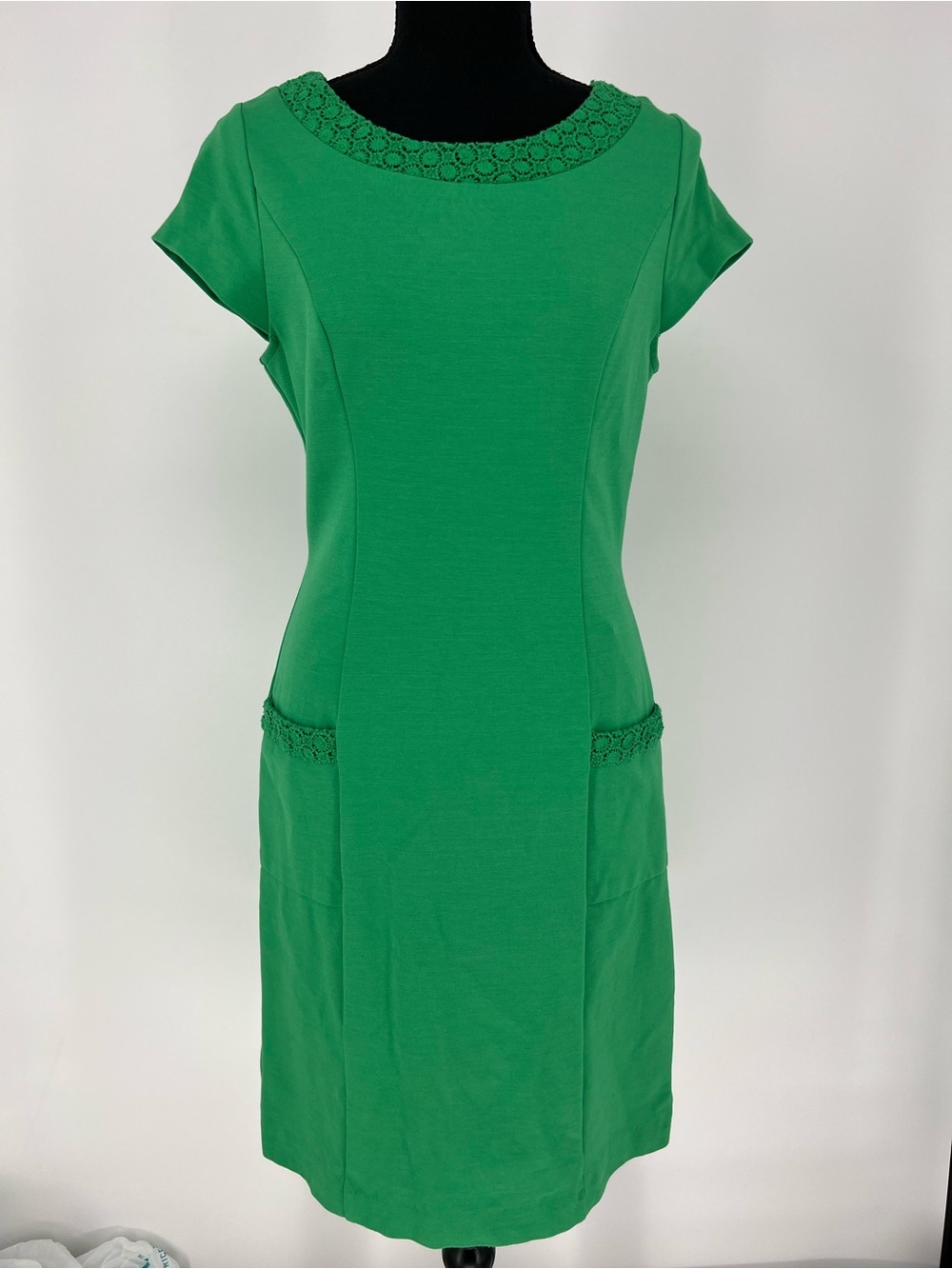 Boden Lovely Green Crochet-Trim Ponte Midi Dress